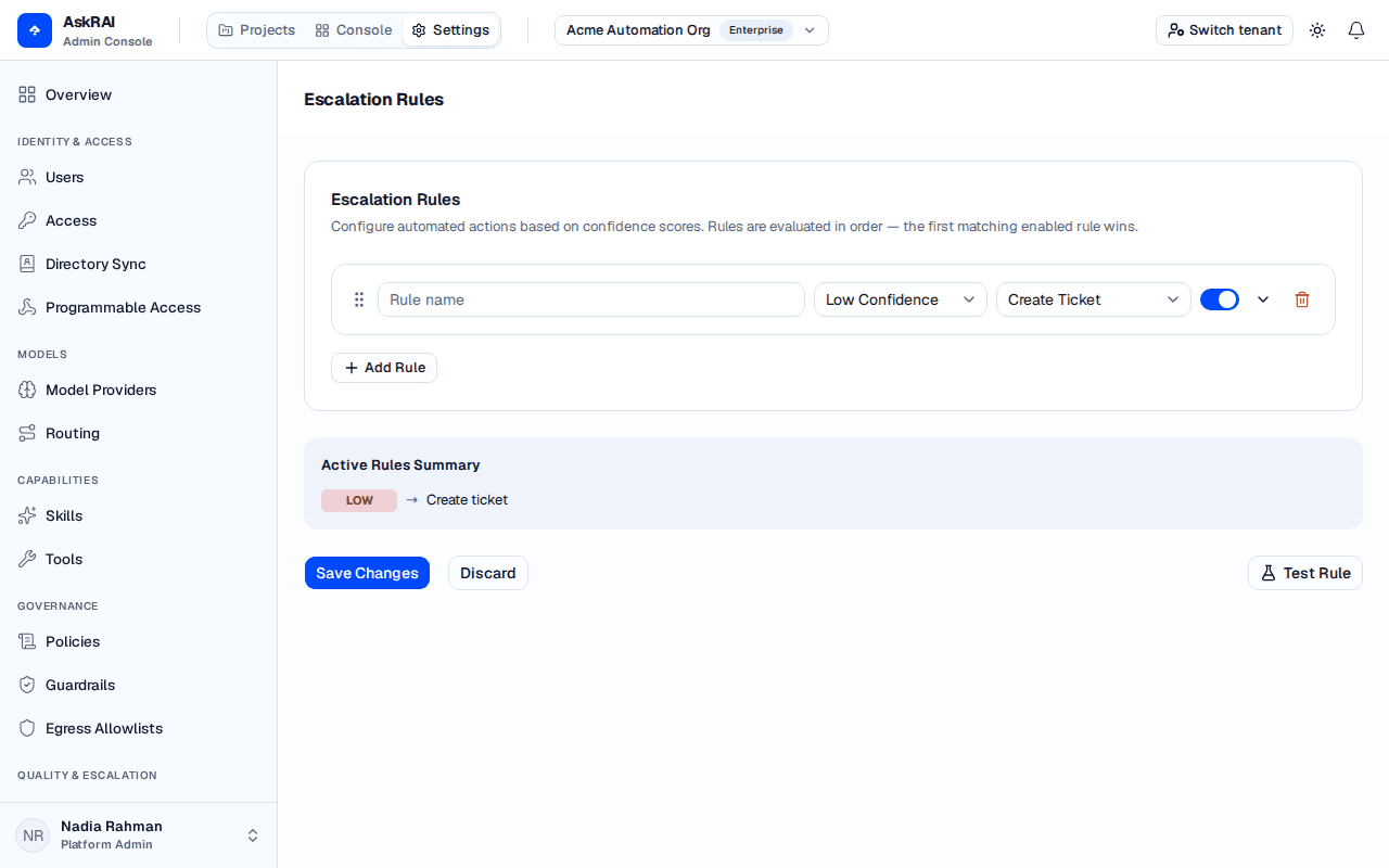 Settings page after clicking Add Rule, showing a new rule card