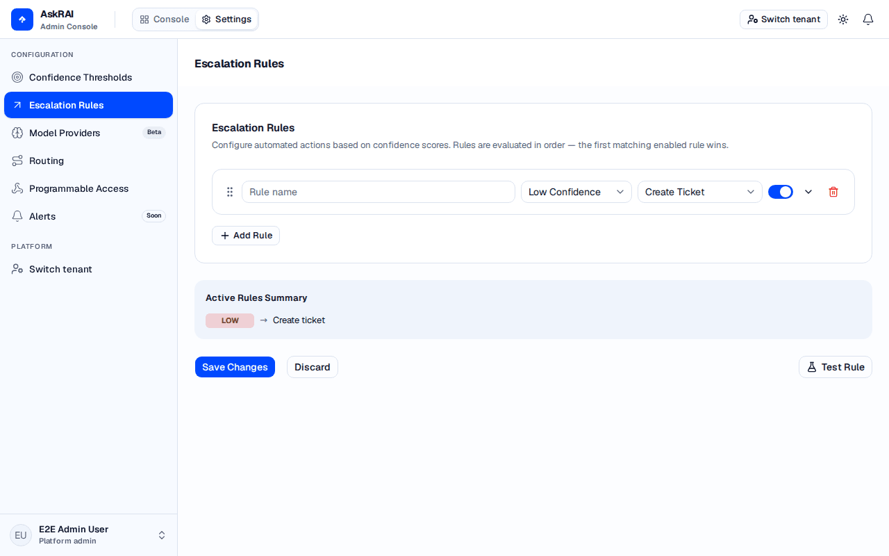 Settings page after clicking Add Rule, showing a new rule card